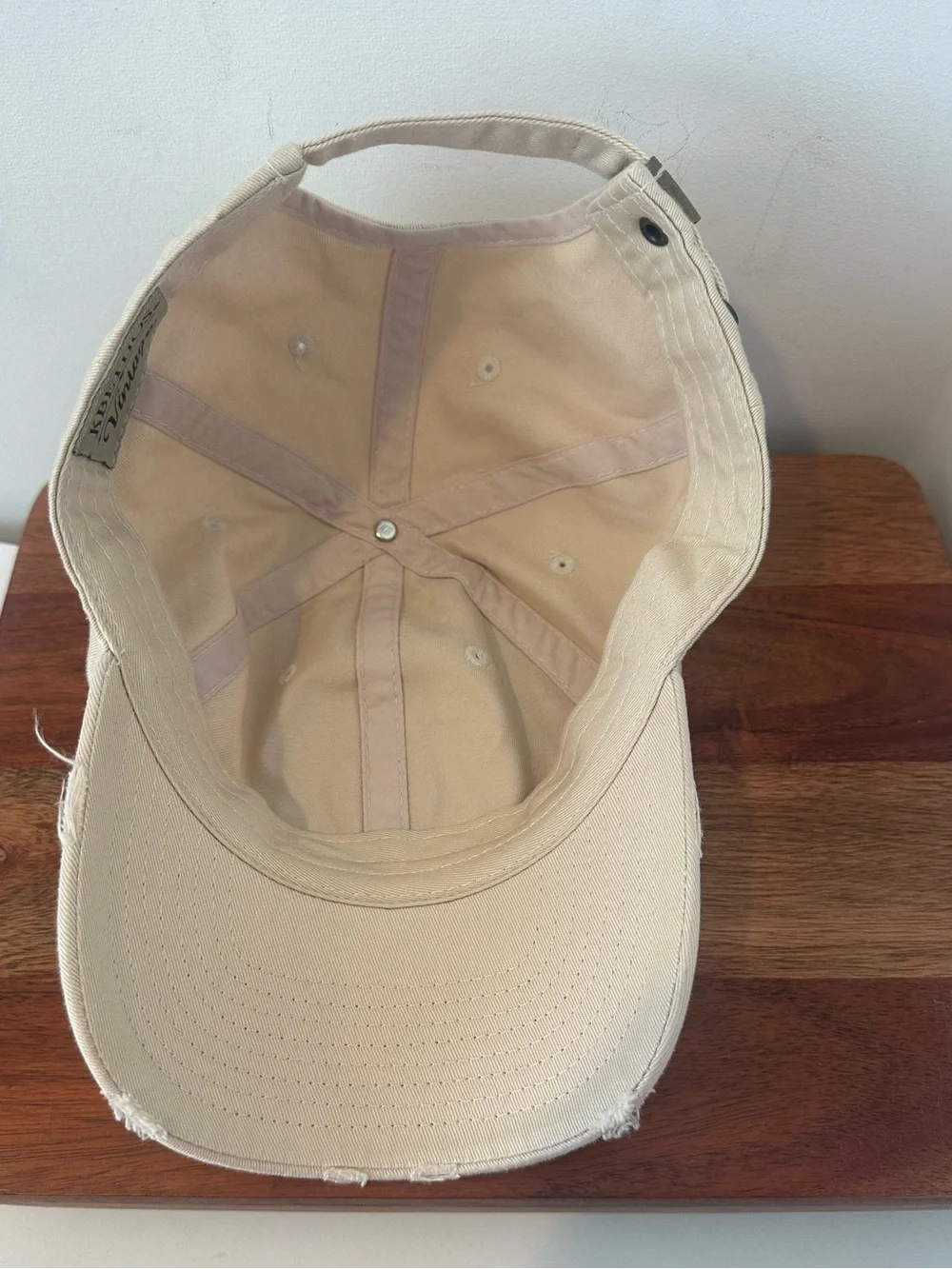 Designer Inspired Distressed Cream Baseball Cap with Textured Patch